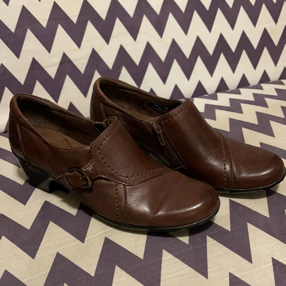 Clarks Bendables zip buckle brown leather shoes